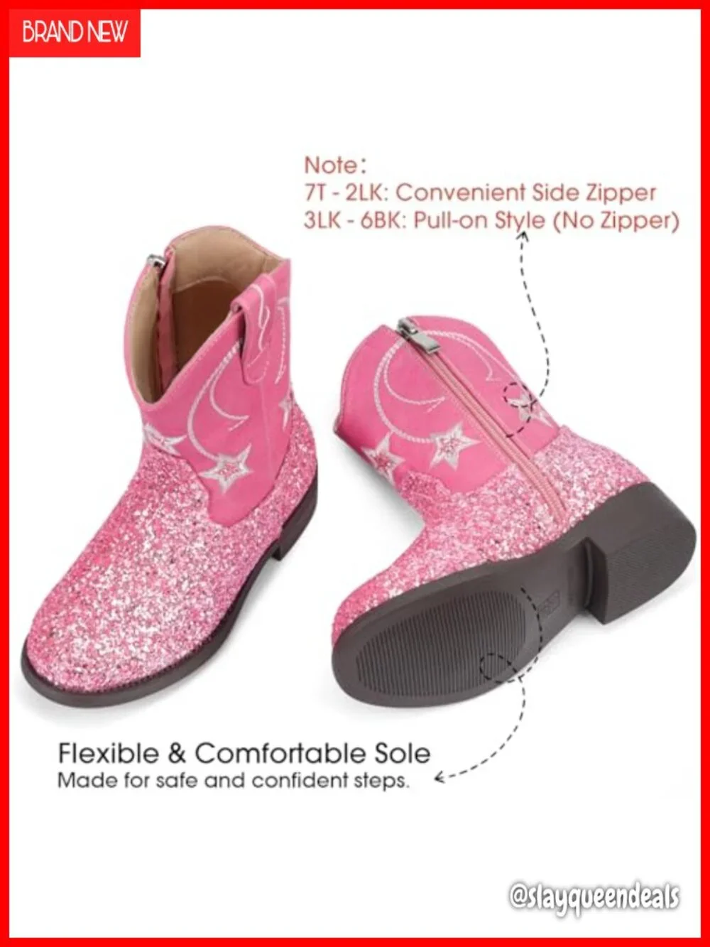 Faux Leather Western Cowboy Boots Side Zipper Round Toe Kids Riding Shoes